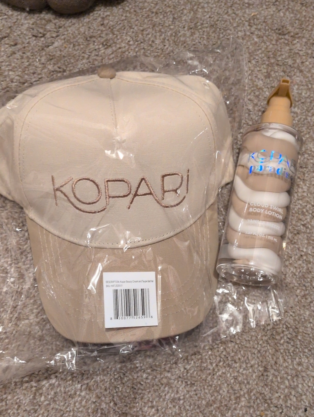 Kopari Cream Baseball Cap And Vanilla Breeze Cloud Swirl Body Lotion